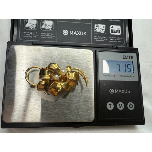 Vintage 1940s Forstner 12K Gold Filled Retro Floral Bow Brooch with Pearls - Picture 7 of 8